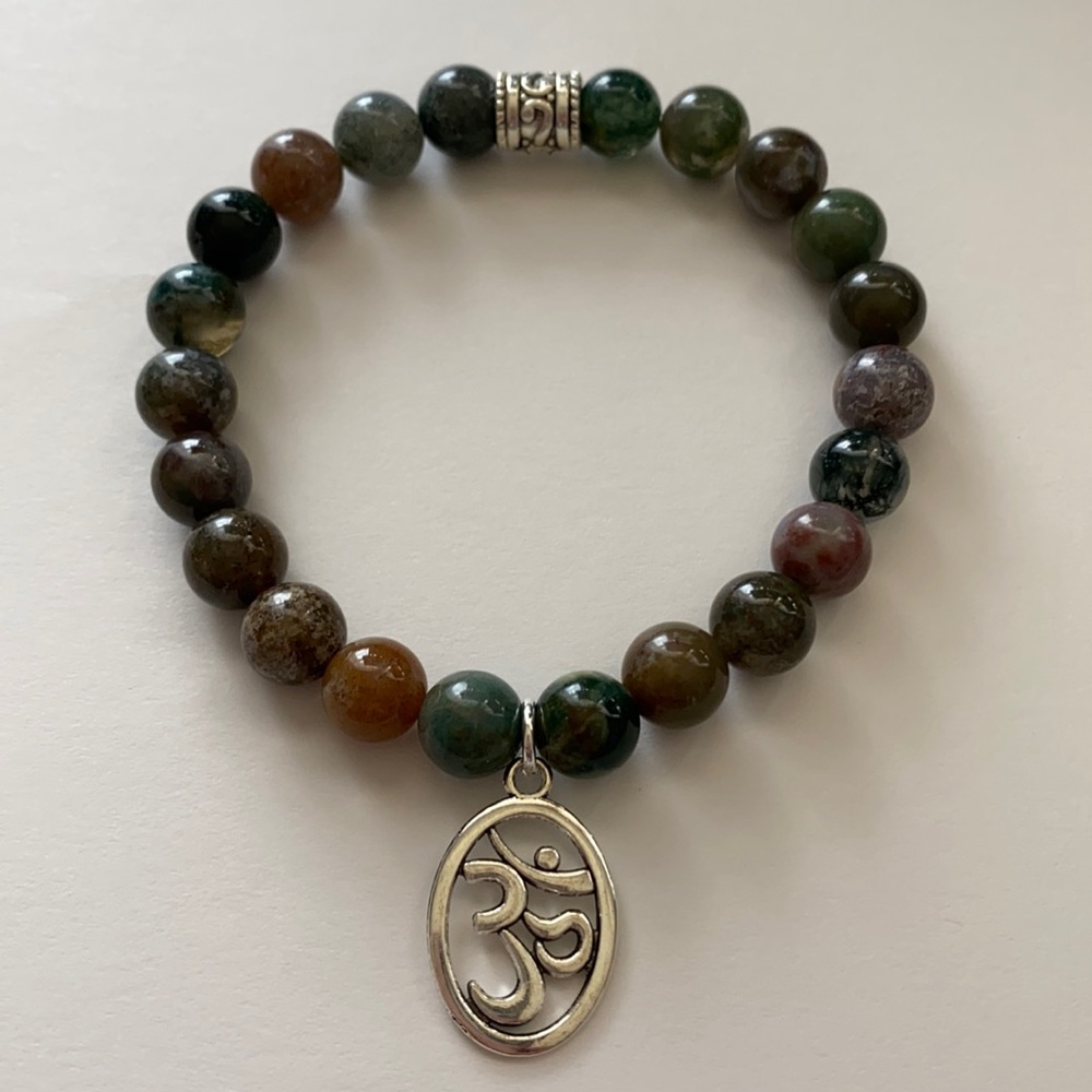 Beautiful Om Indian Agate Stone Bracelet